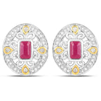0.77 Carat Genuine Ruby and White Diamond .925 Sterling Silver Earrings