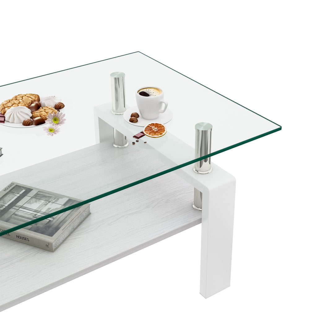 Modern Rectangular Coffee Table With Tempered Transparent