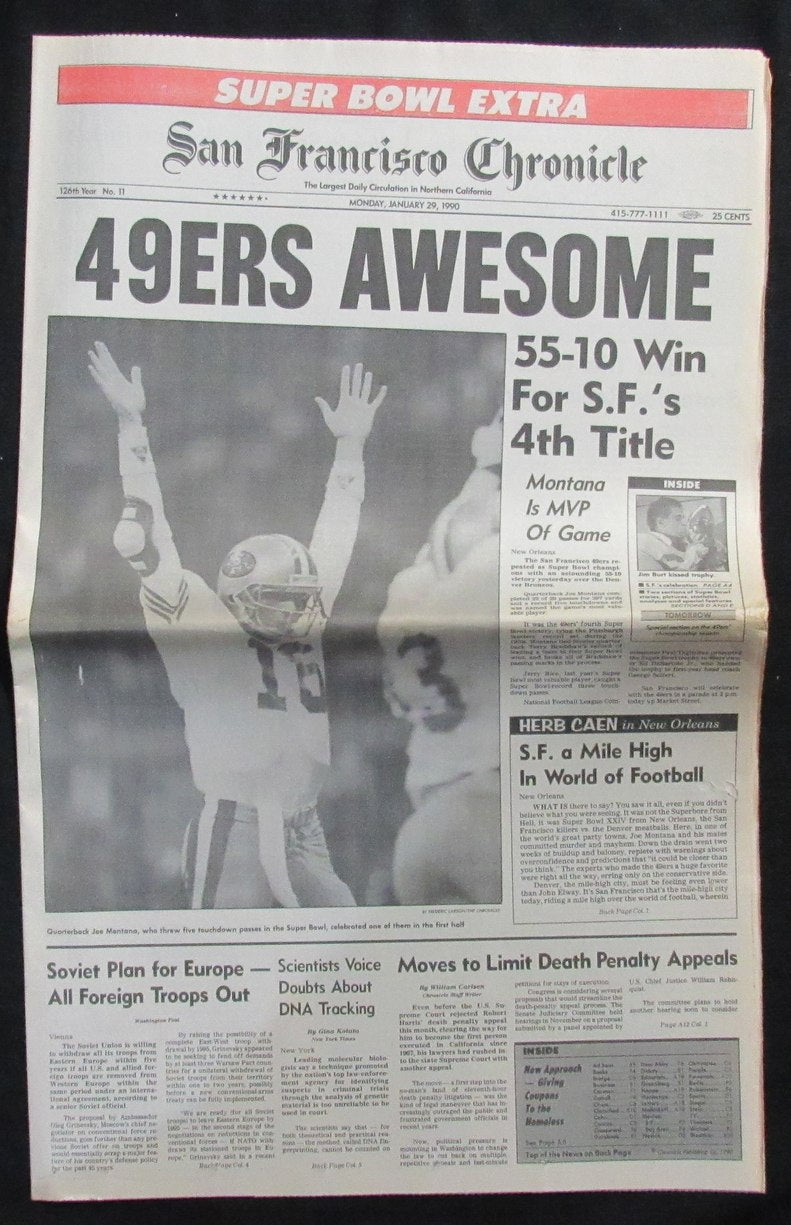 San Francisco Chronicle Newspaper 1/29/1990 49ers Super Bowl XXIV Champs 190810