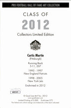 Curtis Martin HOF Jets Signed/Inscr Goal Line Art GLAC Postcard JSA 167133