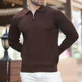 Quarter-Zip Small Rib Knit Polo Sweater // Brown