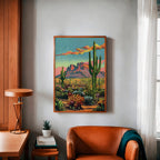 Vintage Postcard Style Desert Landscape Saguaro Art Print