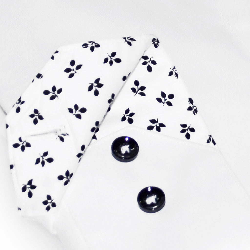Contrast Collar & Cuff Button Up // White Black Leafs Trim