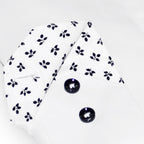 Contrast Collar & Cuff Button Up // White Black Leafs Trim