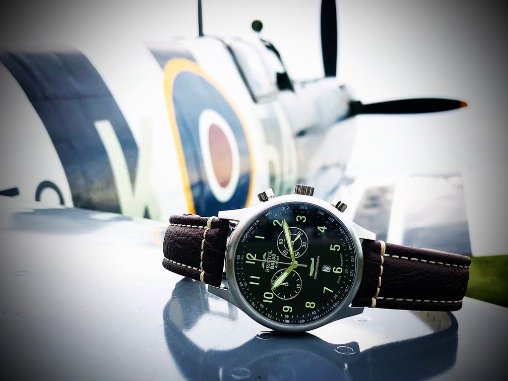 R6753 - Our Spitfire R6753 Tribute - Stainless Steel, Brush Finish, Brown Leather Band