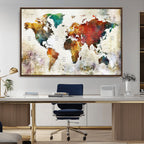 Watercolor World Map Canvas Print | Framed Travel Map Wall Art for Couples