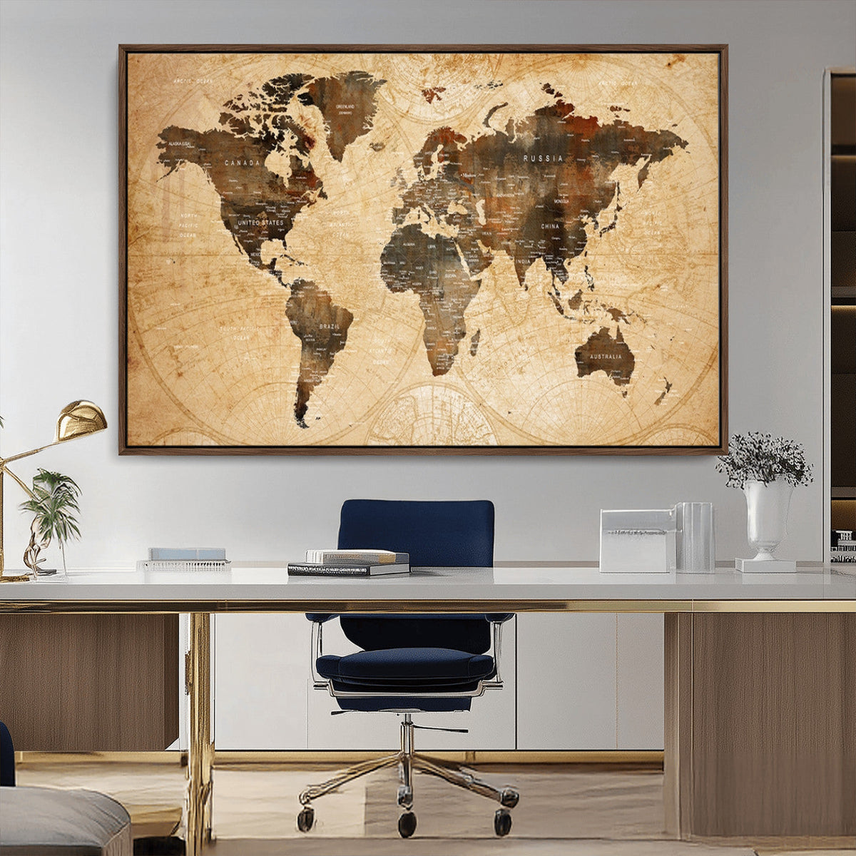 Push Pin World Map Canvas Print | Framed Travel Tracker Wall Art