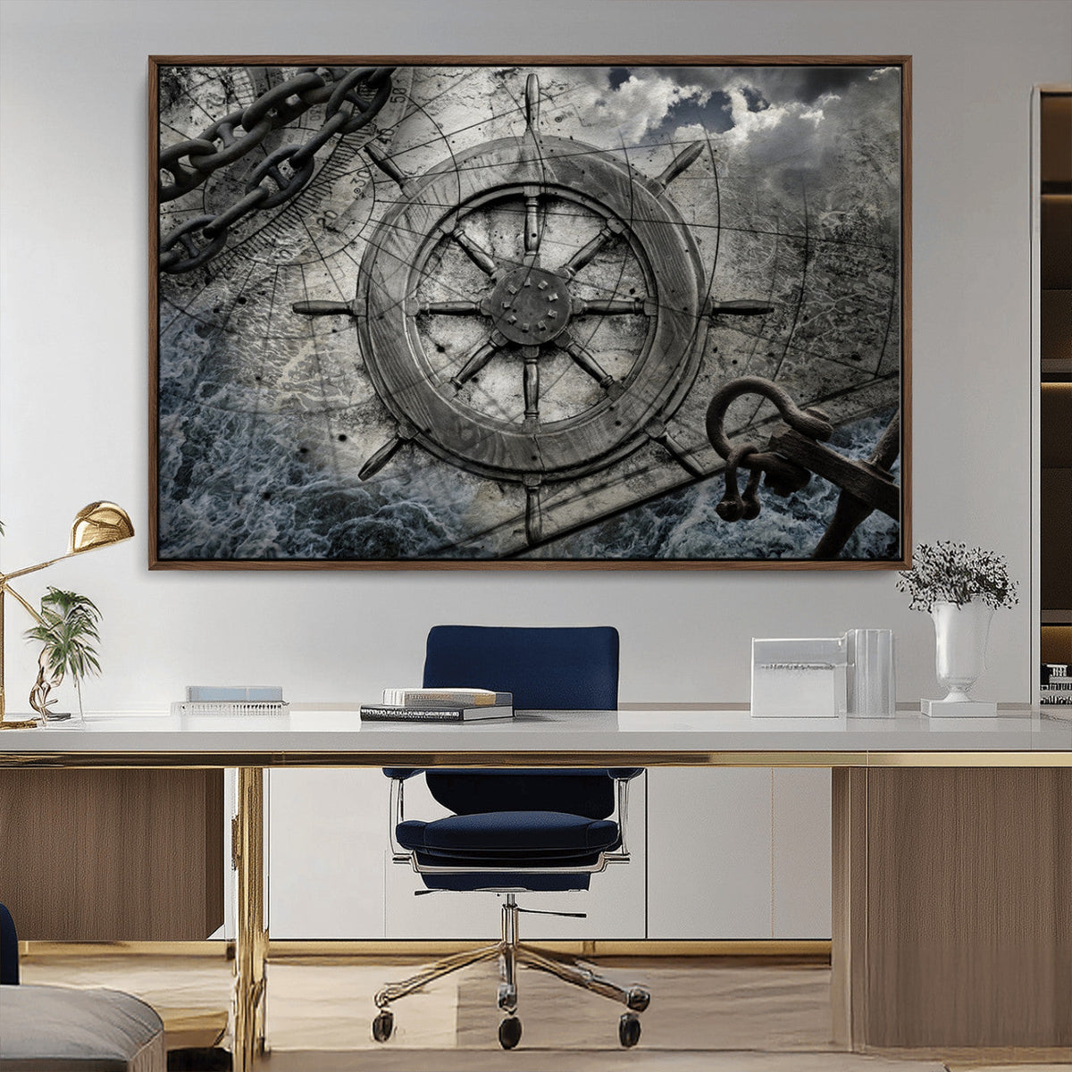 Ship Steering Wheel Vintage Wall Art Canvas Print