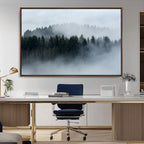 Autumn and Misty Trees in the Forest Wall Art Canvas Print, Foggy Forest Mountain Wall Art