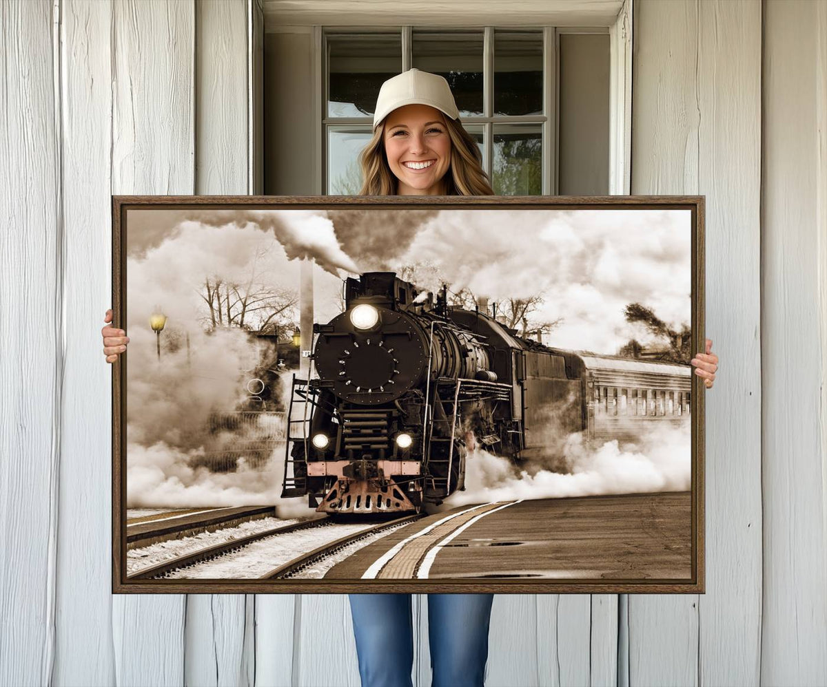 Black Steam Train Canvas Wall Art Print Steam Locomotive Art
