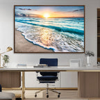 Sunset Beach Waves Canvas Wall Art | Ocean Sunset Coastal Print