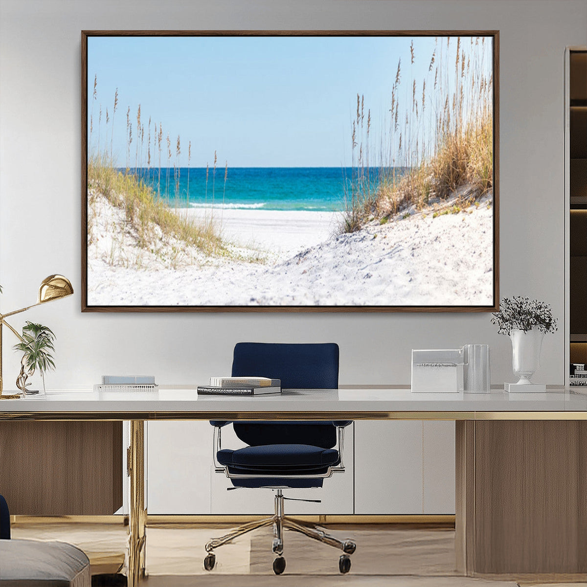 Serene Coastal Dune Path with Ocean View, 3-Panel Beach Canvas Wall Art