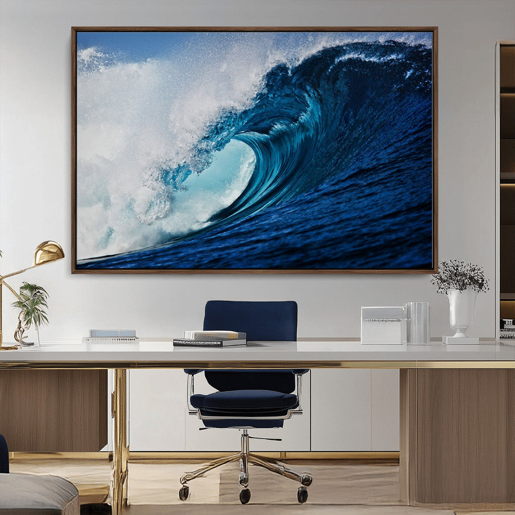 Ocean Wave at Sunset Canvas Art, Large Wall Print of Vibrant Water Waves