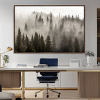 Foggy Mountain Wall Art | 3-Panel Foggy Forest and Mountain Landscape Canvas Print