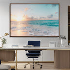 Tranquil Ocean Beach Sunset Canvas Wall Art | 3-Panel Coastal Decor