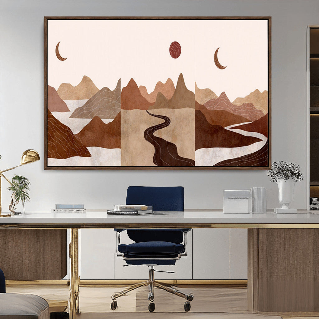 Boho Wall Art Canvas Print Set | Mid-Century Bohemian Wall Artwork, Boho Neutral