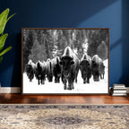 Bison Herd in Snow Wall Art Canvas Print | Rustic Western Bison Wall Art for Living Room and Farmhouse Decor