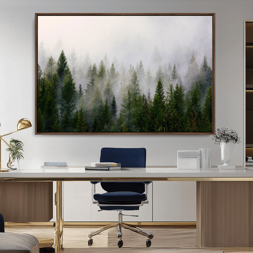 Forest Wall Art Canvas Print | Foggy Forest Wall Art | Pine Wood Forest Print