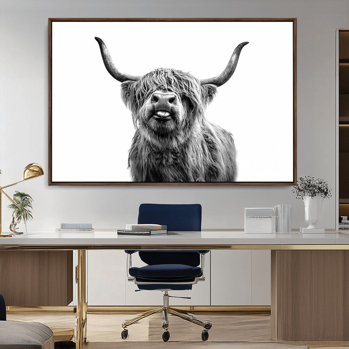 Fanny Scottish Highland Cow Cattle Art Print Farmhouse Wall Art Canvas Print