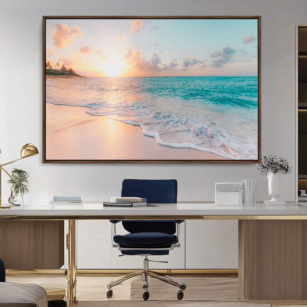 Beach Wall Art, Stunning Ocean Sunset Canvas Print with Coastal Design for Relaxing Home Decor