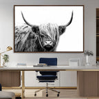 Black White Scottish Highland Cow Cattle Art Print Farmhouse Decor