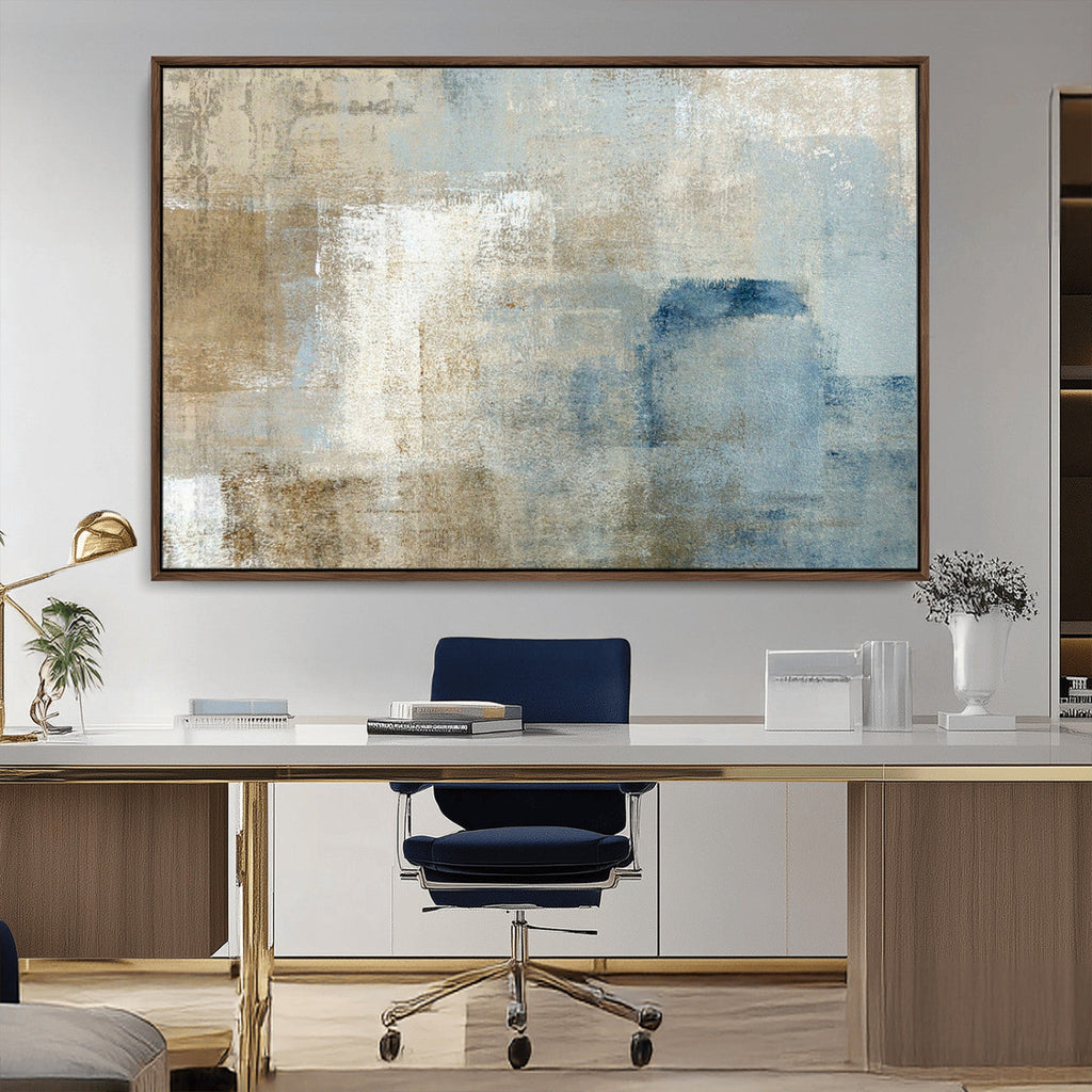Abstract Blue and Beige Wall Art, Modern Minimalist Canvas Print Set