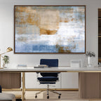 Blue Multi Panel Abstract Wall Art Canvas, Abstract Blue and Gold Canvas Print