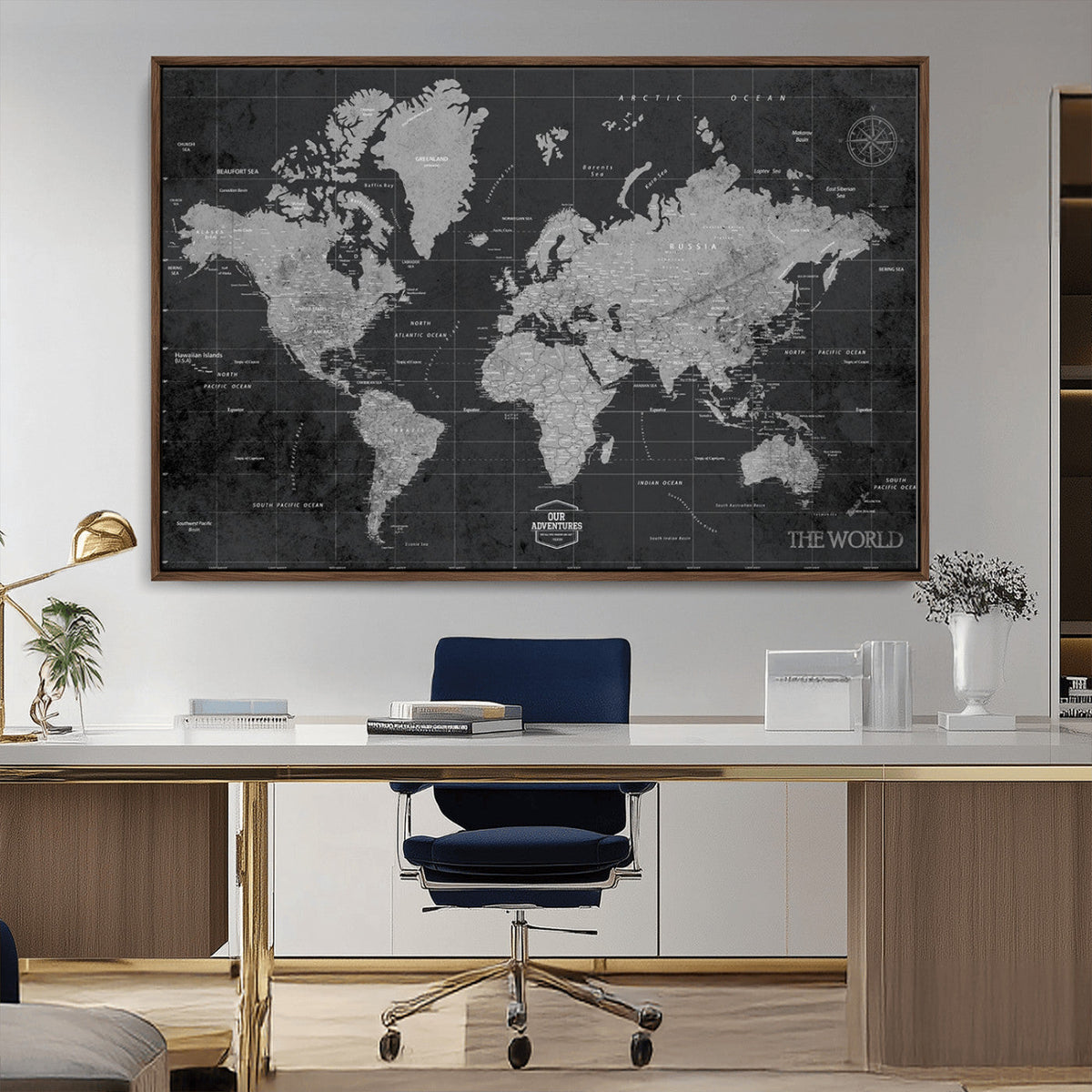 World Map Canvas Print, Detailed Map of the World Wall Art for Home or Office