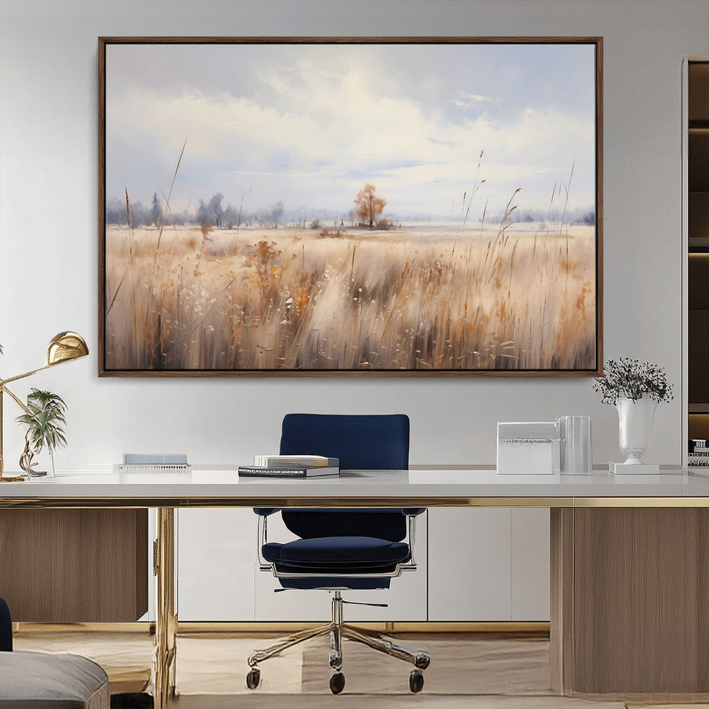 Golden Fields Wall Art Print Canvas | Serene Minimalist Landscape for Farmhouse Decor