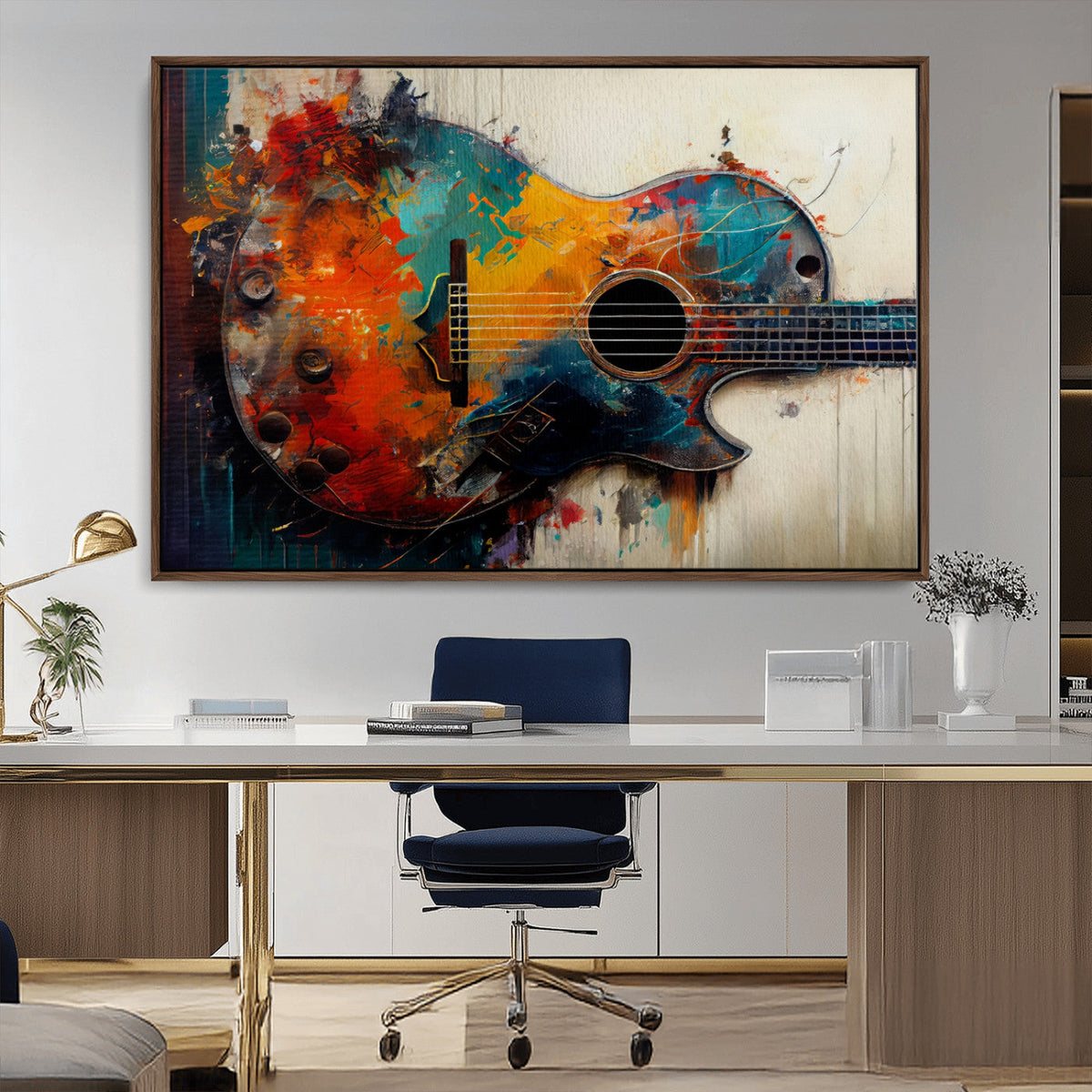 Abstract Guitar Wall Art Canvas | Vibrant Music-Inspired Art for Living Room or Studio