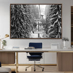 Winter Ski Lift Black and White Canvas Wall Art | Alpine Escape in Minimalist Style