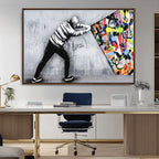 Banksy Art Behind the Curtain Street Wall Art Canvas Print | Urban Graffiti Style Wall Decor