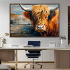 Highland Cow Abstract Canvas Wall Art, Bold Farmhouse Decor