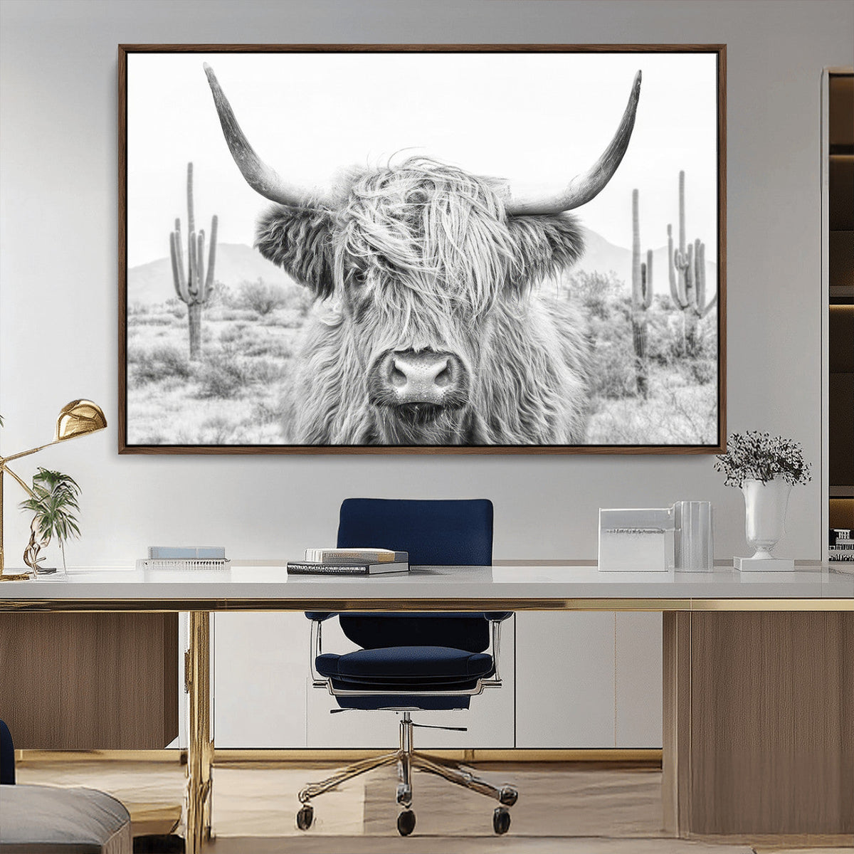 Rustic Charm, Cow Longhorn Black White Bighorn Wall Art