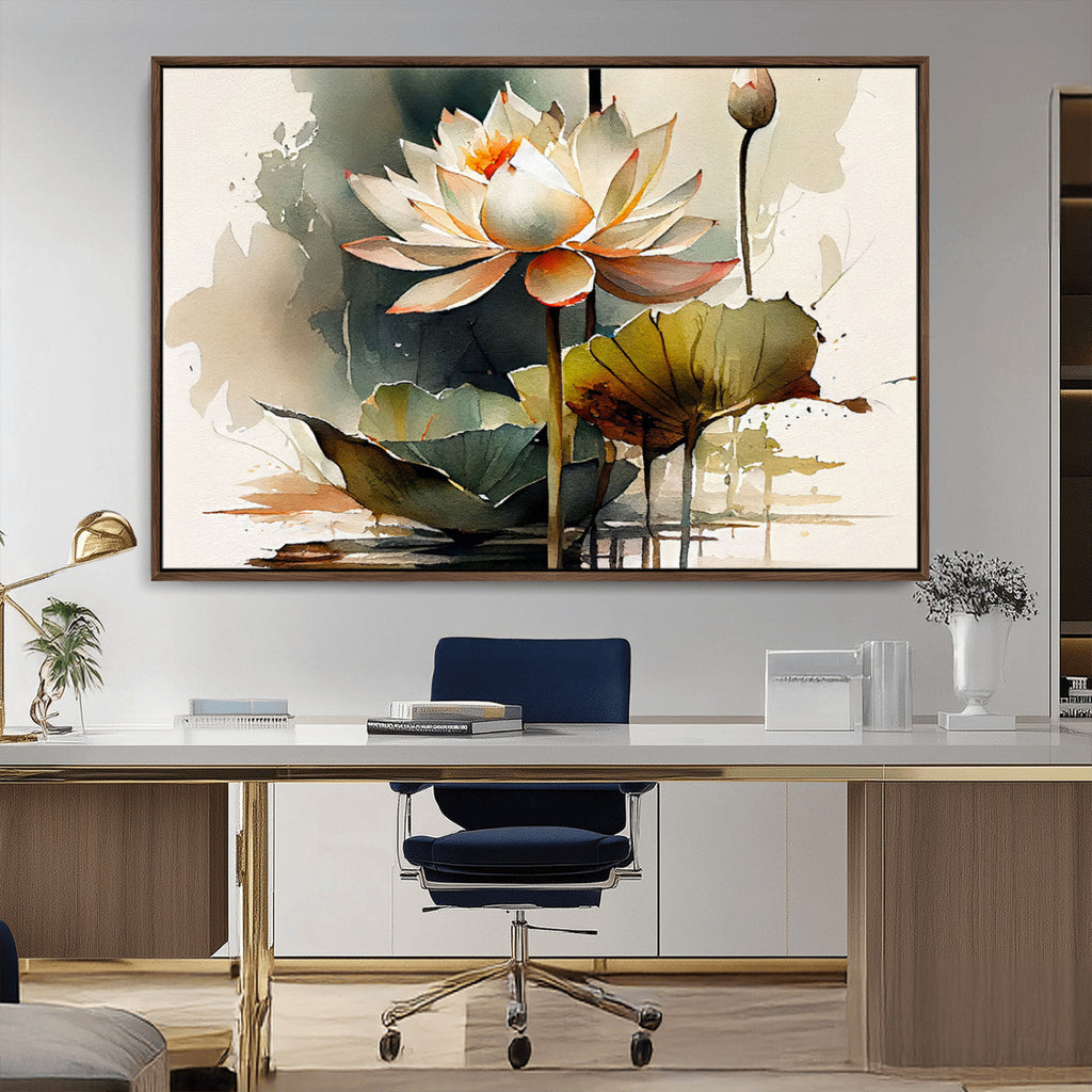 Lotus Flower Watercolor Canvas Print | A Symbol of Serenity and Growth in Soft Watercolors