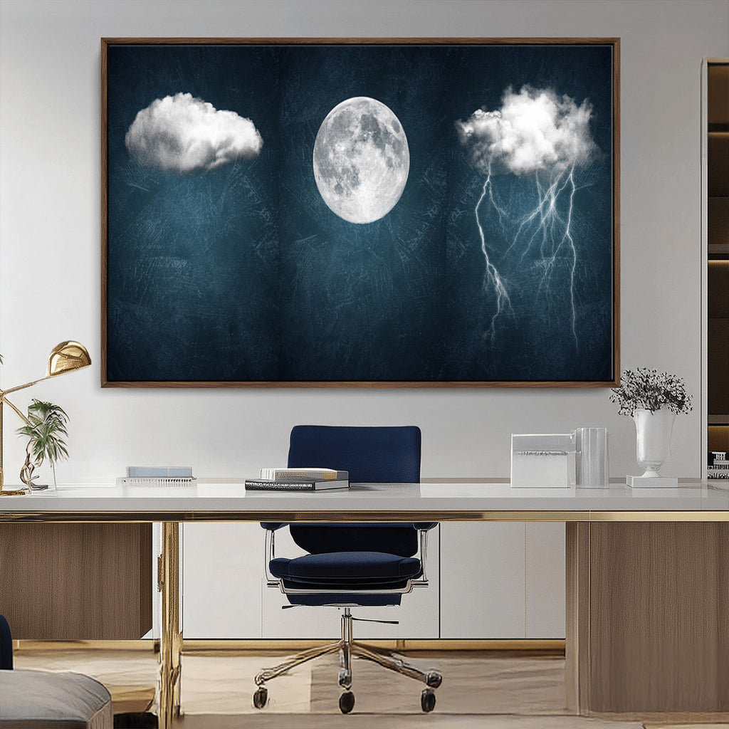 3 Piece Indigo Cloud Wall Art, Thunderstorm Moon Cloud Artwork