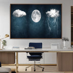 3 Piece Indigo Cloud Wall Art, Thunderstorm Moon Cloud Artwork