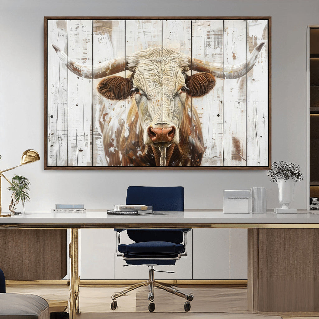 Rustic Longhorn Bull Wall Art Canvas Set