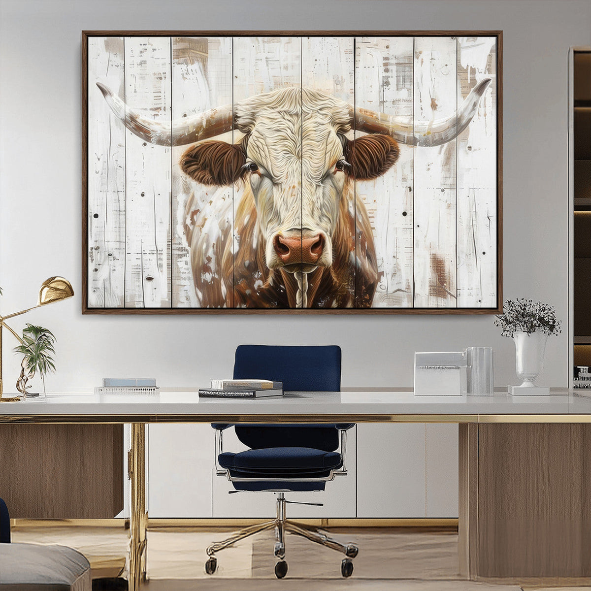 Rustic Longhorn Bull Wall Art Canvas Set