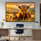 Scottish Cow and Baby Cow Canvas Wall Art Animal Print