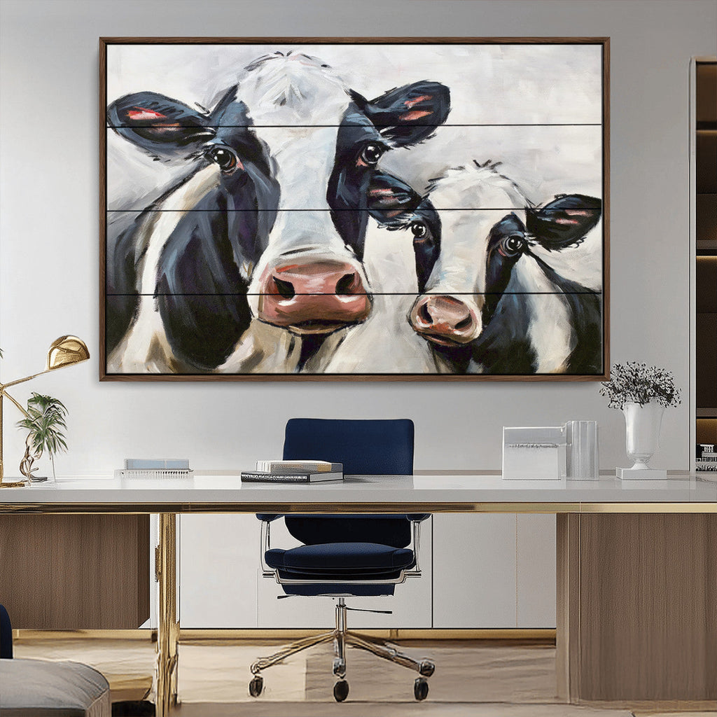 Vintage Baby and Mom Cattle Wall Art Canvas Print