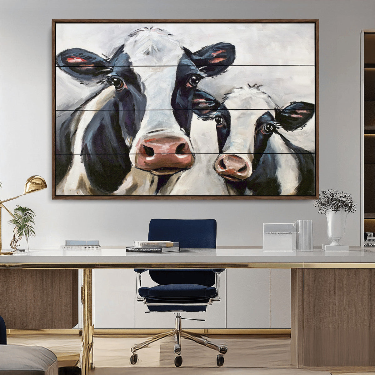 Vintage Baby and Mom Cattle Wall Art Canvas Print