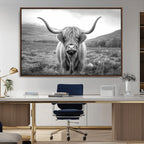 Black White Scottish Highland Cow Canvas Farm Wall Art