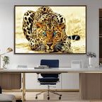 Blue-Eyed Leopard Canvas Wall Art, Framed Animal Print, Fierce and Bold Decor for Living Rooms