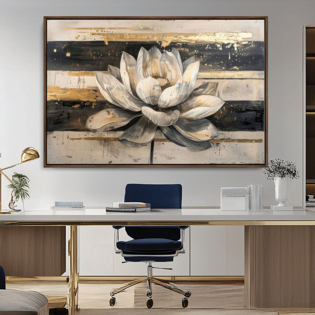 Lotus Flower Wall Art | Framed Abstract Floral Canvas