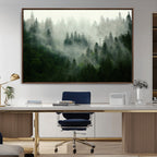 Misty Forest Wall Art | Tranquil Green Woodland Canvas Print