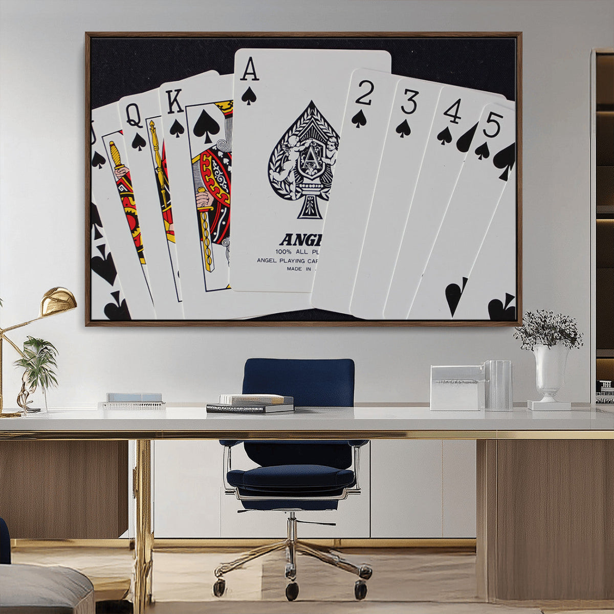 Poker Wall Art - Playing Cards Canvas Wall Art Print - Ace of Spades and Royal Flush Design