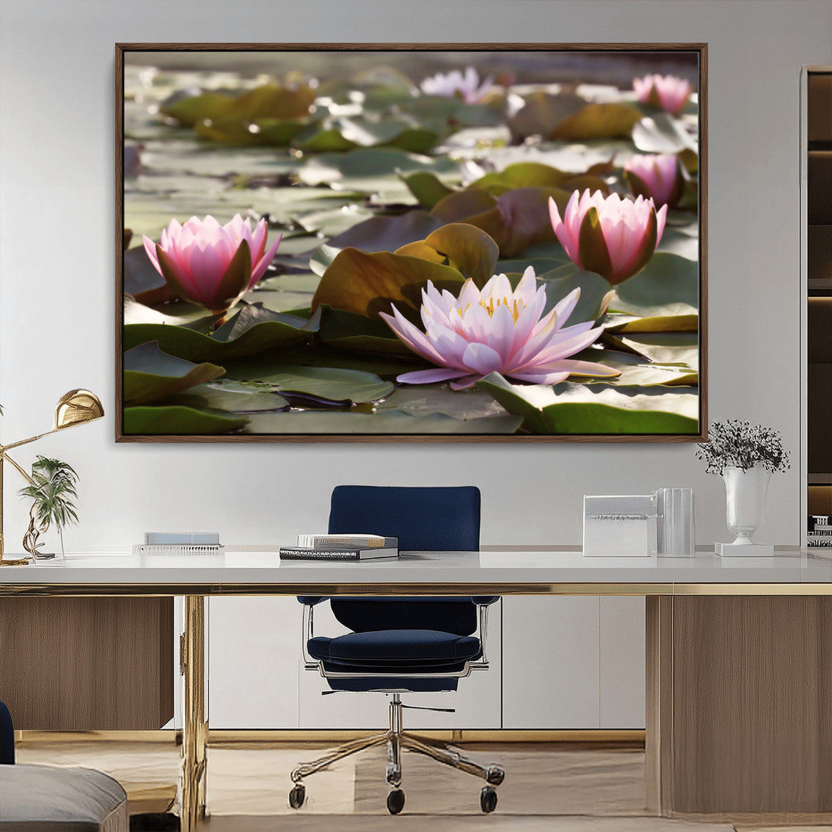 Lotus Flower Wall Art Canvas Print, Water Lily Large Wall Art for Yoga Room Decor