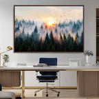 Abstract Forest Wall Art, Serene Nature Canvas Print with Misty Forest Design for Modern Home Decor