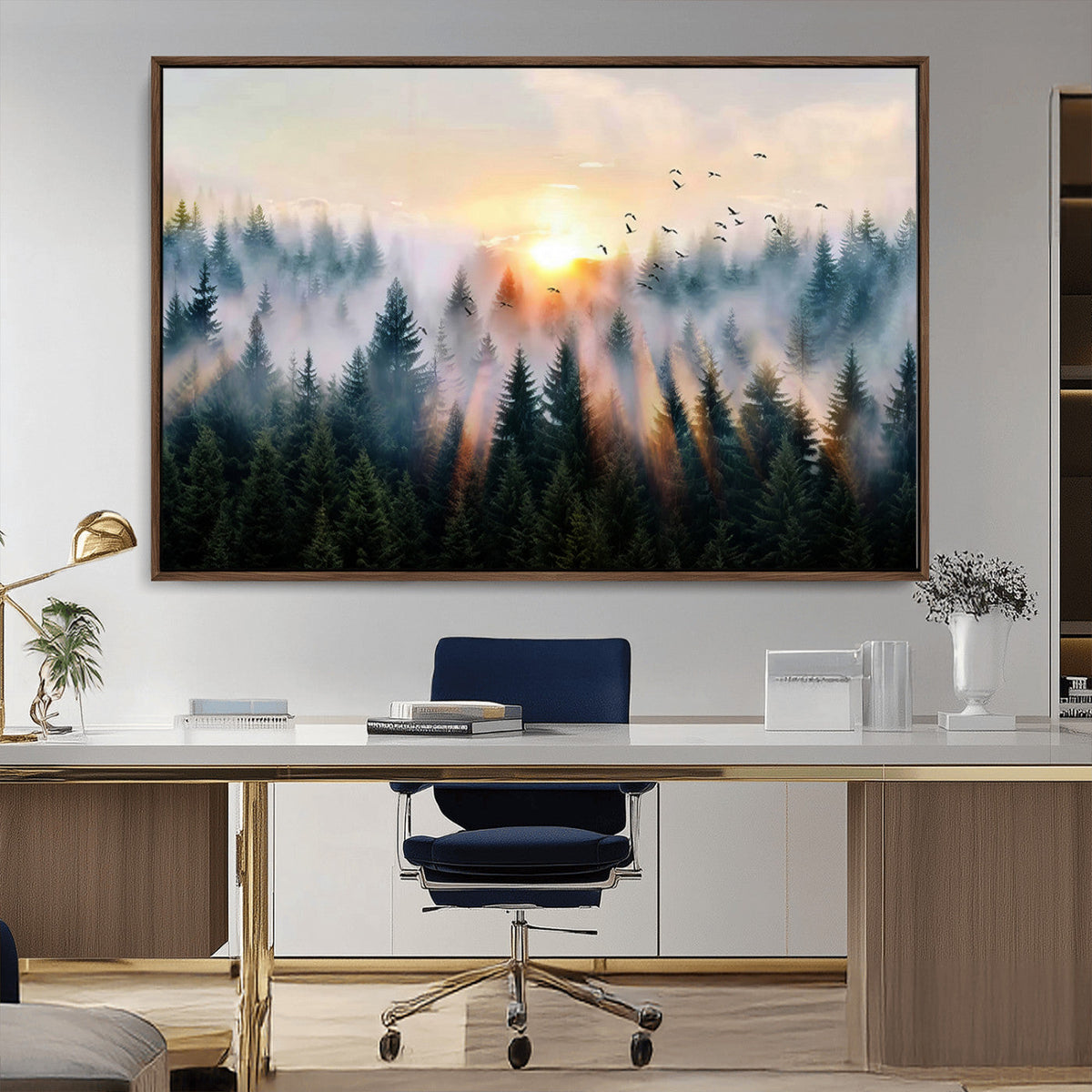 Abstract Forest Wall Art, Serene Nature Canvas Print with Misty Forest Design for Modern Home Decor